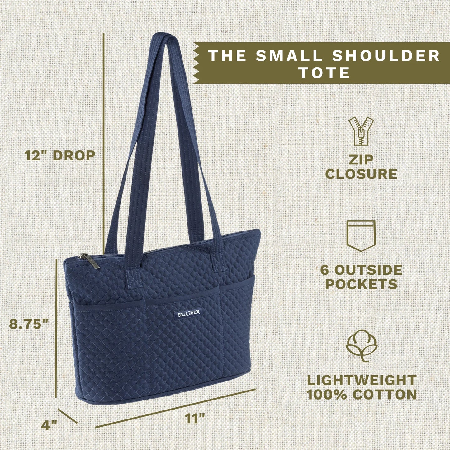 Bella Taylor - Solid Navy Small Shoulder Tote